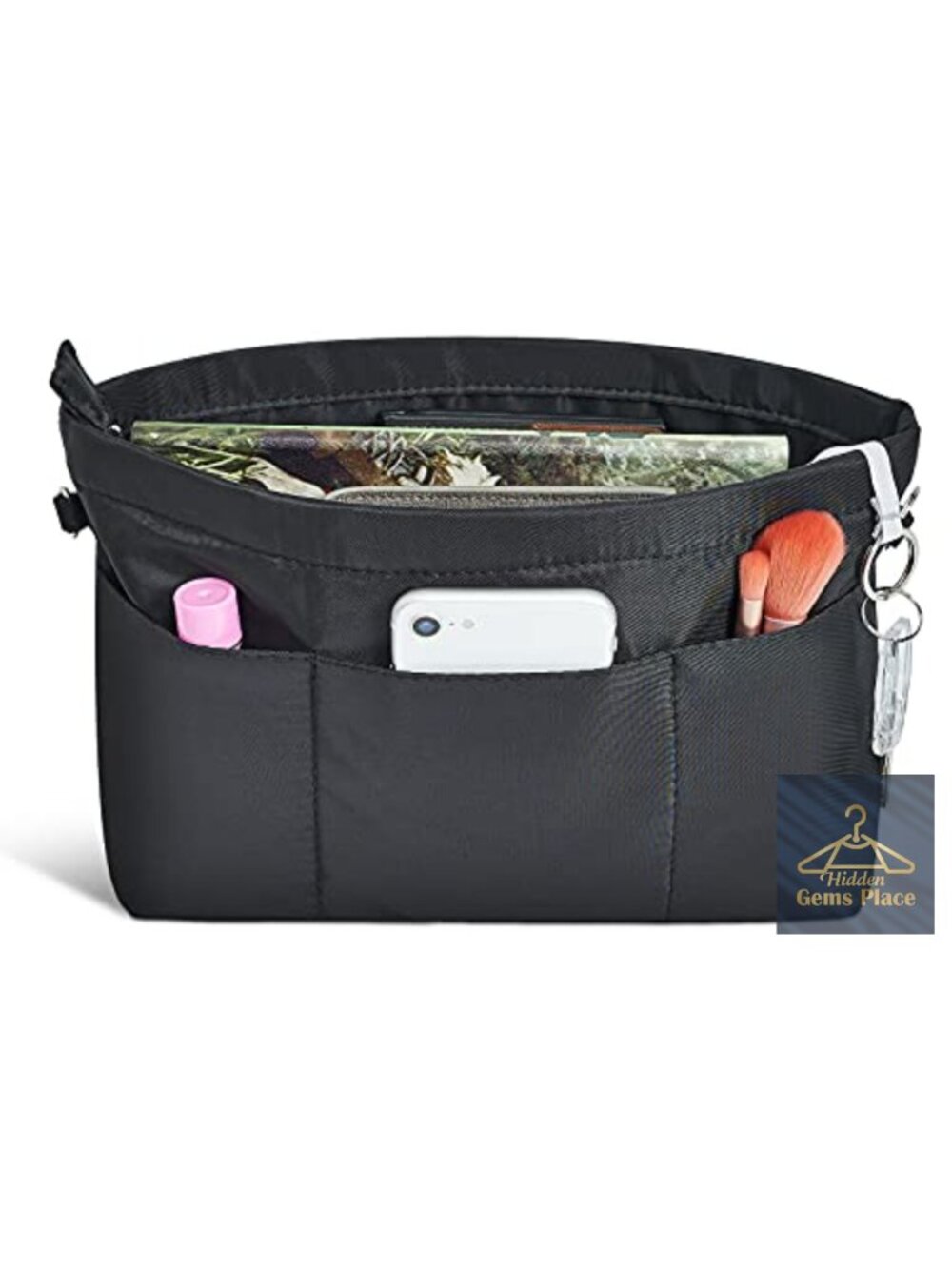Premium Nylon Purse Organizer Tote Handbag Insert Zipper 13 Pockets